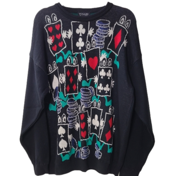 Tosani Other - Tosani black knit sweater with playing cards design, NWT
